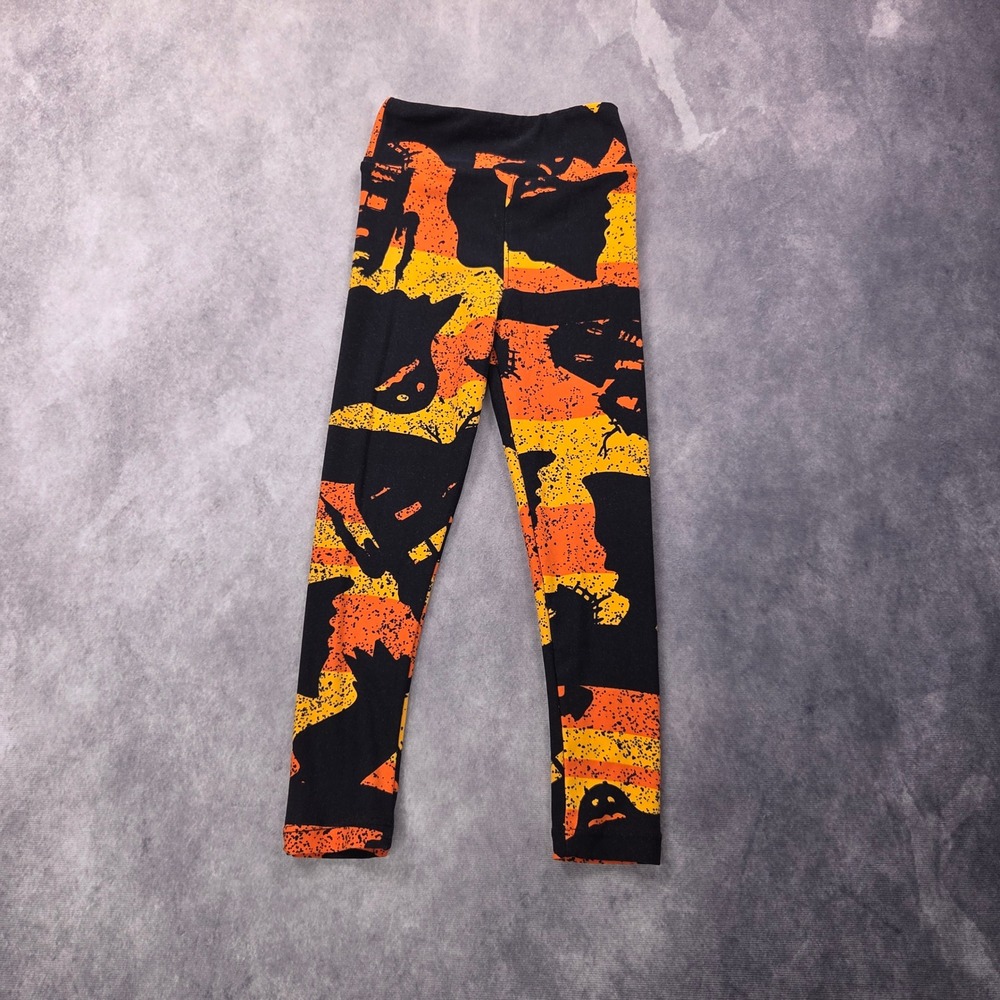 LuLaRoe Halloween Ghost Leggings Kids S/M Fits Sizes 2-8 Orange Black Spooky